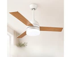 Plafondlamp - Met Ventilator - Plafondventilator - Met Afstandsbediening - 6 Standen - Stille Ventilator - Dimbaar - Winter en Zomer Modus - Wit - Bamboe