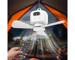 GELLDG Oplaadbare Plafondventilator met Verlichting - Stille Ventilator voor Buiten - 8000mAh USB-Campingleut - Geschikt voor Tent, Tuin en Terras - Plastic - Afmetingen 11x27x27cm