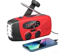 Noodradio Solar Opwindbaar & Batterij-DAB+/FM Draagbare Radio Oplaadbaar Met 2000mAh Powerbank Zonneenergie-rood