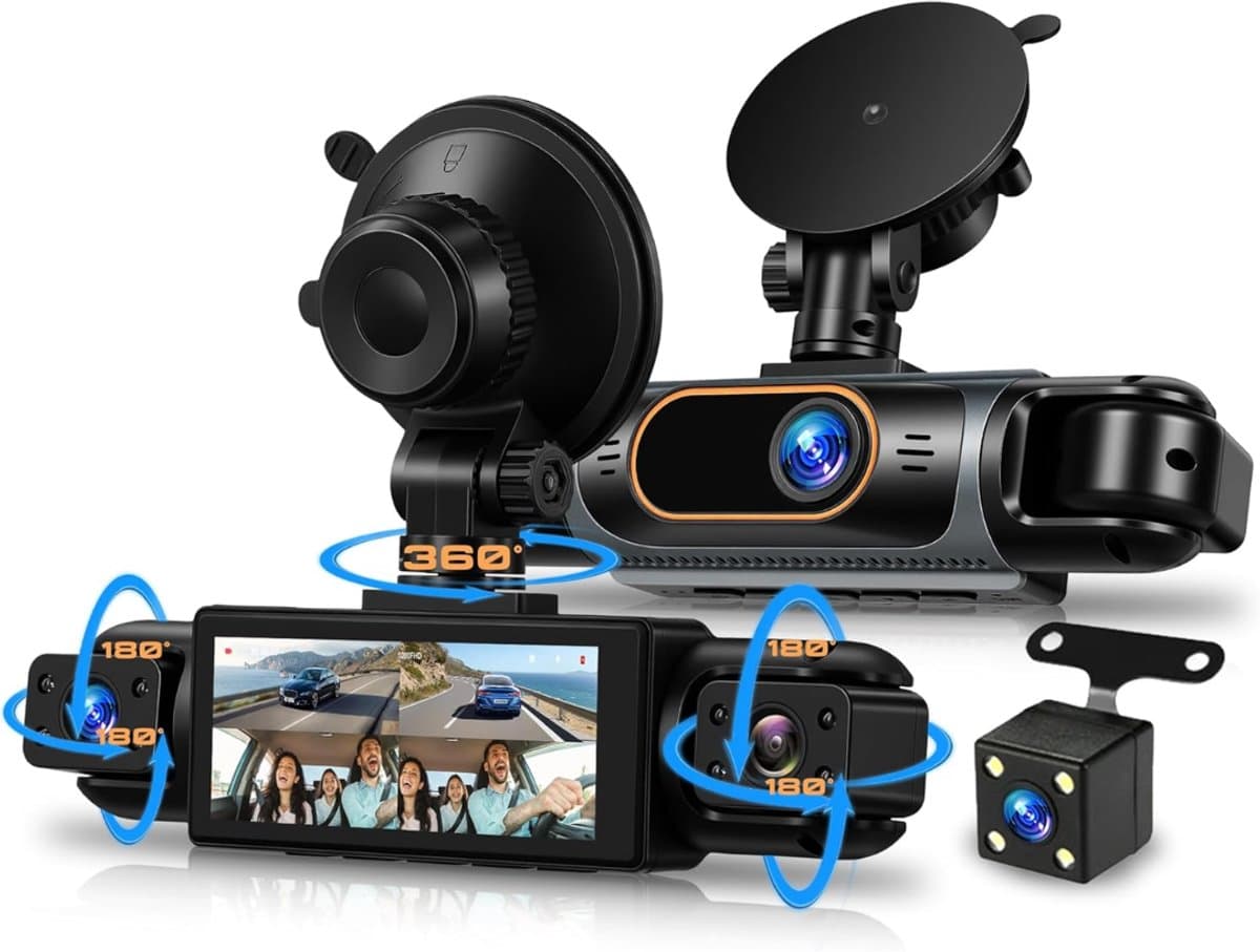 SNJY® Dashcam voor Auto - Auto Camera - Dashcam Voor en Achter en Zijkanten - 360° Dashcam - 1080P - Zwart — afbeelding 1