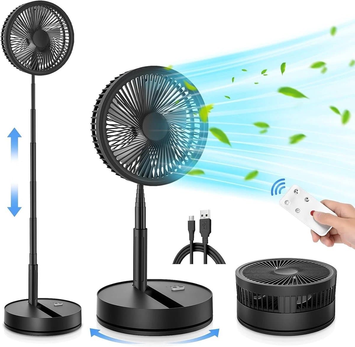Ventilator op voet - Zomerse verkoeling - Staande ventilator - Verkoeling voor de woonkamer - De hitte te slim af - Verstelbare ventilator - Ventilator met afstandsbediening - Stille ventilator - Zwenkkop - Frisse binnenlucht - Ventilatie - Zwart — afbeelding 1