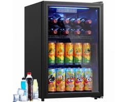 TEKROA® Vrijstaande Drankenkoelkast 70L met Glazen Deur - Mini Koelkast voor 70 Blikjes / Bier & Wijn - LED Verlichting & Verstelbare Planken - Zwart