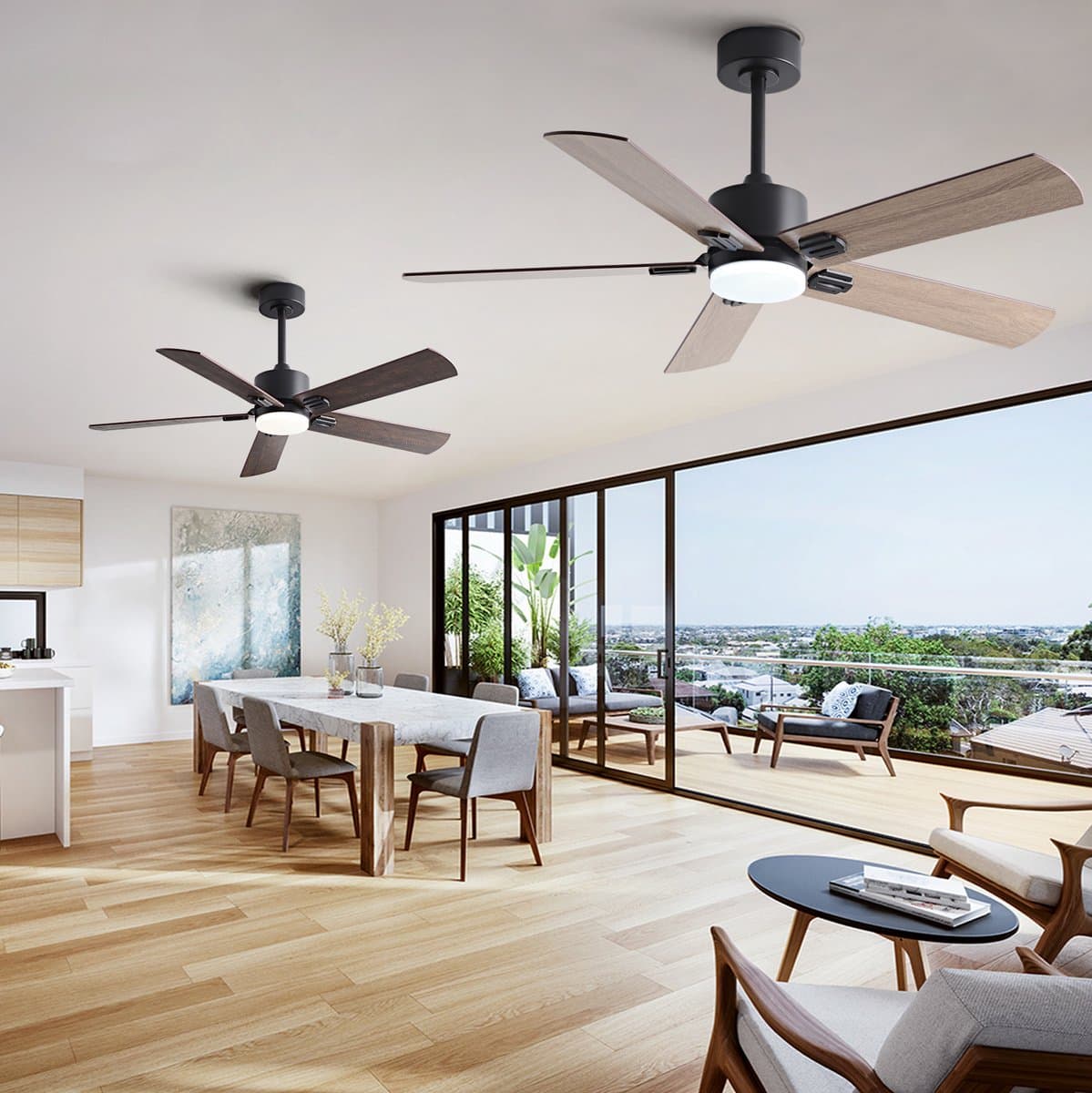 HAUSS SPOLE Ventilator – 107 Cm Met Verlichting En Afstandsbediening – Metaal En Hout – Zwart En Donker Walnoot – 6 Snelheden Voor Woonkamer — afbeelding 1