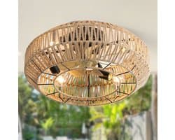 STILVORA Ventilator – Plafondventilator Met Verlichting 56 Cm – ABS Met Metaal En Rotanlook – Rattan – 6 Snelheden Met Afstandsbediening