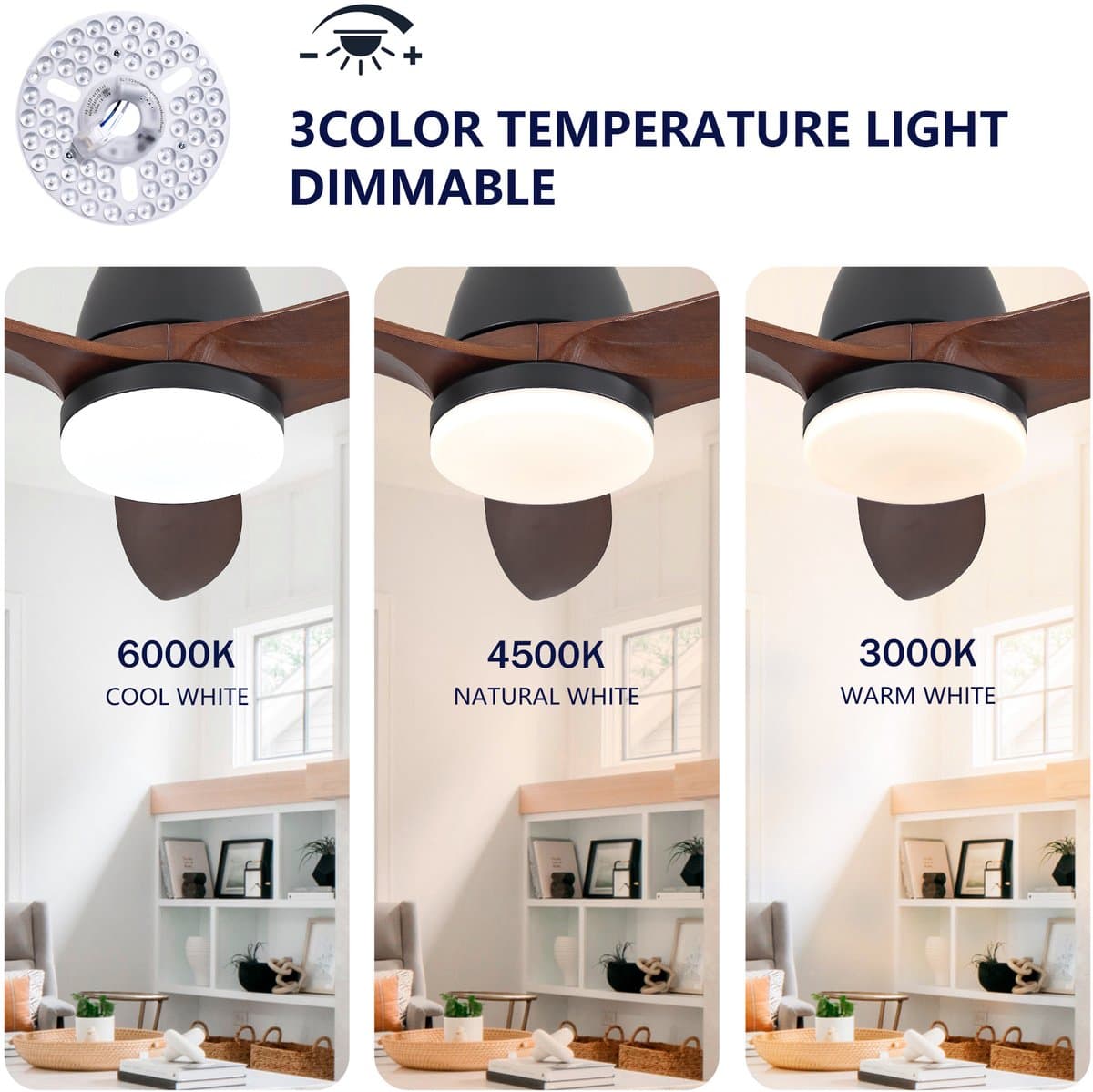 MIVRAY Plafondventilator Met Verlichting – 36 Inch, 3 Bladen, Dimbaar, 6 Snelheden, Timer – Massief Hout – Zwart – Woonkamer — afbeelding 1