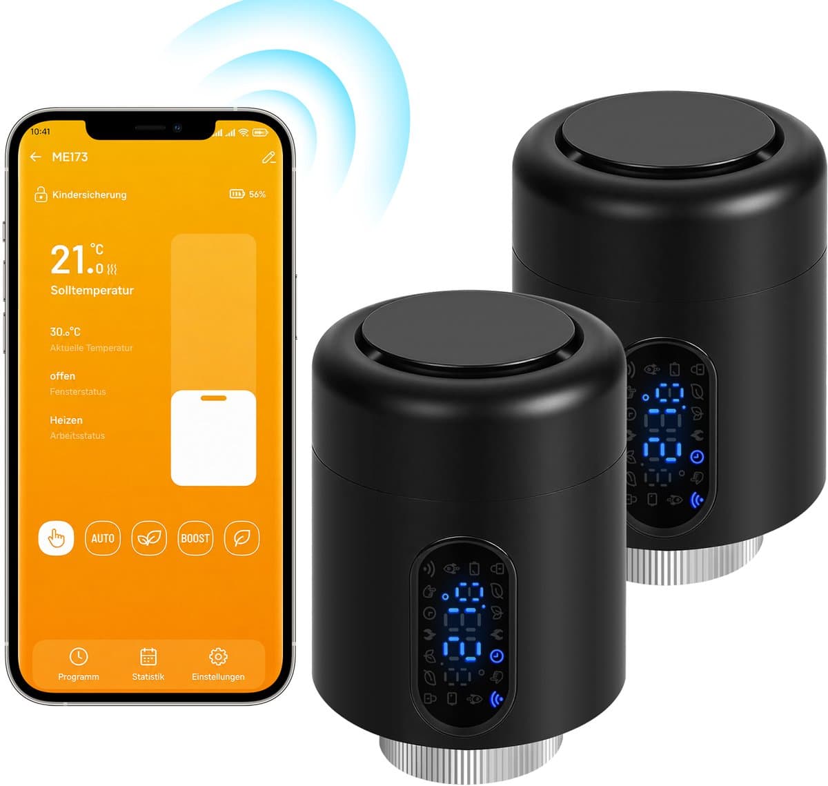 Slimme Thermostaatkraan voor Radiator – WiFi, App en 6 Modi – Zwart – 2-pack — afbeelding 1