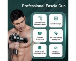 Massage Gun – Draadloos Massageapparaat – 6 Massagekoppen – LED Display – Zwart