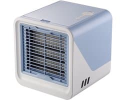 Luchtkoeler - Mobiele airco zonder afvoerslang, mini-luchtkoeler met waterkoeling, stille USB-C-ventilator, 4 snelheden, draagbare luchtkoeler voor slaapkamer, kantoor en auto, tafelventilator, compact(blauw)