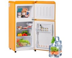 Koelkast 60 liter geel retro dubbeldeks koel vrieskast voor keuken en woonkamer thuisgebruik