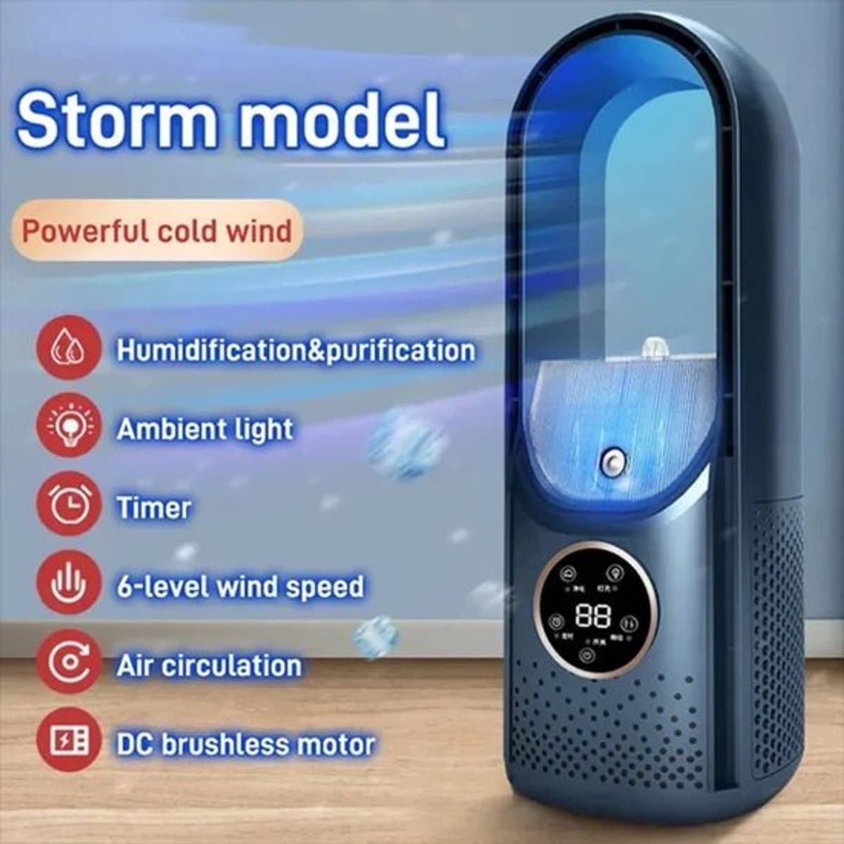 Draagbare mini-airconditioner - 6 ventilatorsnelheden - Mini-luchtkoeler - Compact en draagbaar - Stille werking - Geen slang of afvoerbuis nodig - Blauwe ventilator zonder bladen voor koeling op waterbasis — afbeelding 1