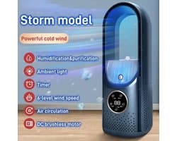 Draagbare mini-airconditioner - 6 ventilatorsnelheden - Mini-luchtkoeler - Compact en draagbaar - Stille werking - Geen slang of afvoerbuis nodig - Blauwe ventilator zonder bladen voor koeling op waterbasis
