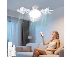 LED plafondlamp met ventilator, lamp met kleine ventilator, plafondventilator met verlichting, E27 plafondlamp met ventilator, voor woonkamer en slaapkamer, stil, timerfunctie, 3 snelheden