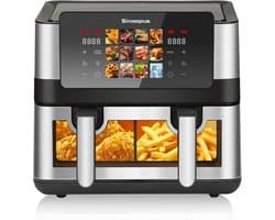 Sinaopus XXL Airfryer 8.5L 905A – Met Dubbele Mand – 12 Kookprogramma’s – Kijkvenster – Onafhankelijke Snelle Opwarming – Geschikt voor Gezinnen – Eenvoudig te Reinigen – Capaciteit voor 4 tot 5 Personen