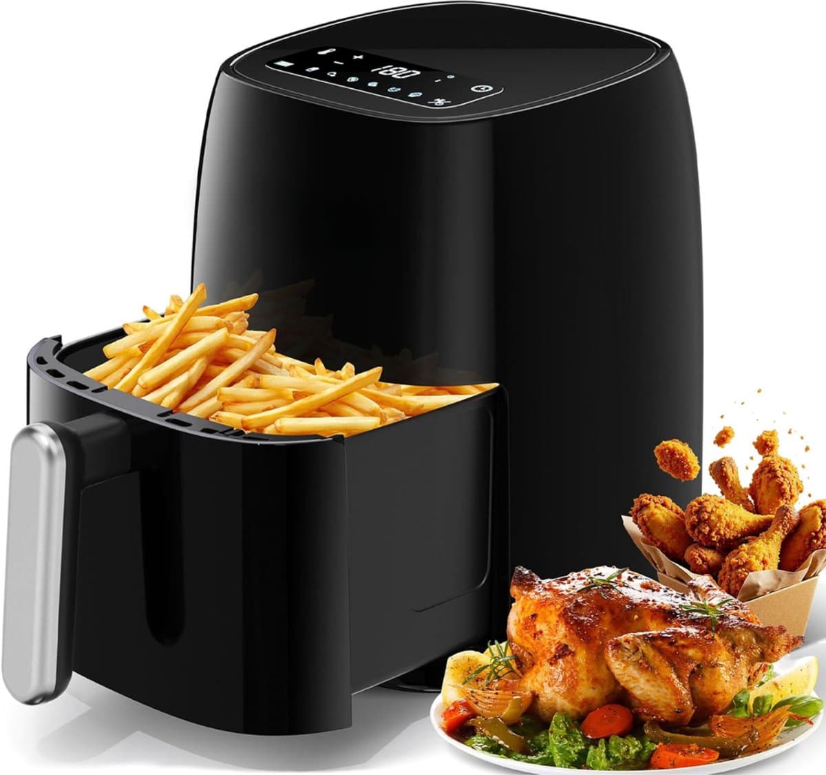 SNJY® Mini Airfryer - Airfryer Klein - Camping Airfryer - 4,2 Liter - 1500W - Zwart — afbeelding 1