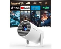 Mini projector 4K Full HD draagbaar met WiFi Bluetooth 5.4 180° draaibaar 200 inch scherm