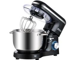 SnelShoppen - Keukenmachine 6,2 L Staande Mixer 1400W - Deegmixer met Planetaire Mengtechniek, Menghaak, Deeghaak, Garde - Zwart, Perfect voor Keuken,