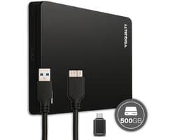 VisiQuality High-Speed Externe Harde Schijf 500 GB - Draagbare Harde Schijf USB 3.0/C - Voor Windows & Mac - Geschikt voor Gameconsoles - Compact - Met handleiding - Zwart