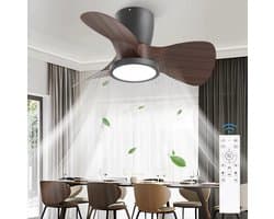 Stille Plafondventilator met Licht - Afstandsbediening - 50W - Plafondventilatorlamp - Woonkamer - 4 Snelheden - 3 Bladen - Bruin - 61 cm