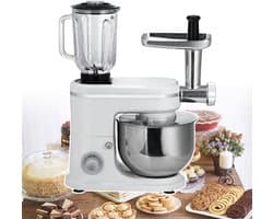 Keukenmixer Blender Vleesmolen - Keukenmachine Deegmixer - Bakken Koken - 3-in-1 Multifunctioneel - 6 Liter Kom - Zilver