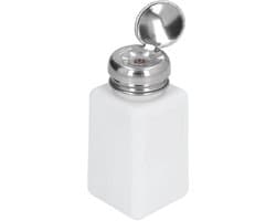 200ml Push Down Alcohol Dispenser Pomp Fles Methanol Container, ESD Veilige Anti Statische Solvent Dispenser met RVS Perskop voor Aceton, IPA Oplosmiddel (Wit)
