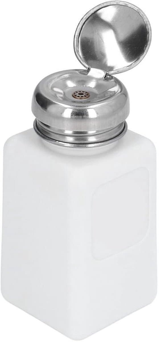 200ml Push Down Alcohol Dispenser Pomp Fles Methanol Container, ESD Veilige Anti Statische Solvent Dispenser met RVS Perskop voor Aceton, IPA Oplosmiddel (Wit) — afbeelding 1