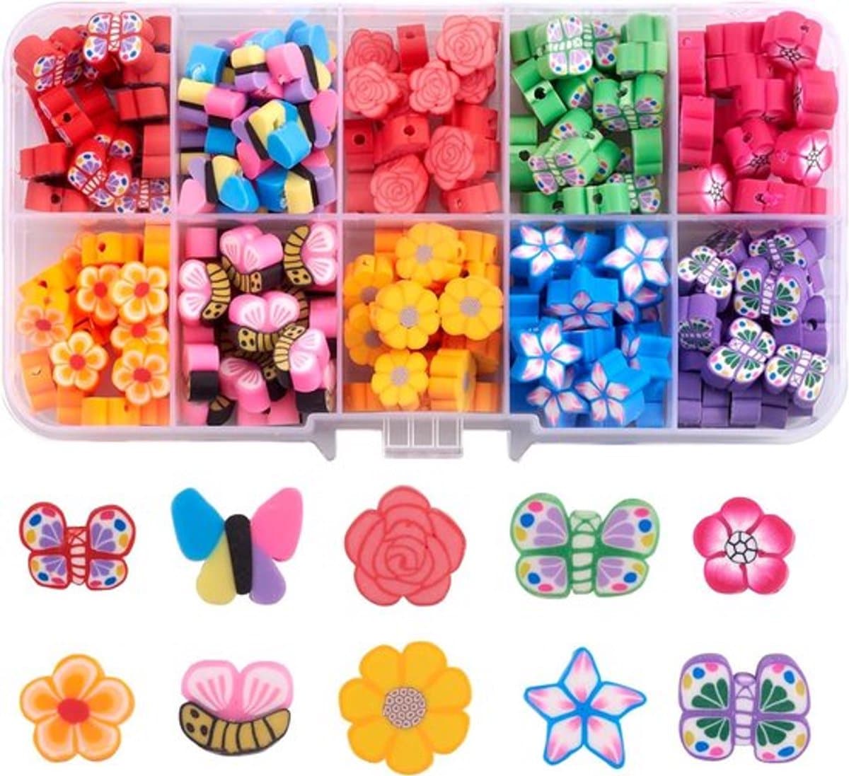 Set van 200 vlinderkralen van polymeerklei en klei in diverse kleuren, ideaal voor het maken van unieke DIY sieraden en creatieve projecten — afbeelding 1