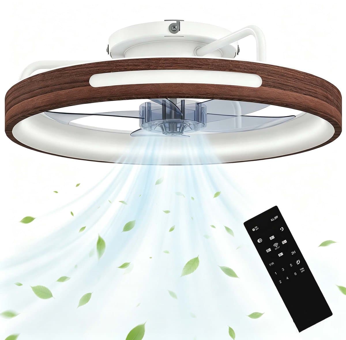 TEKROA® Plafondventilator met LED Verlichting - 40W Stille DC Motor - 6 Snelheden & 3 Kleuren - Timer - Afstandsbediening - Teakhout Look — afbeelding 1