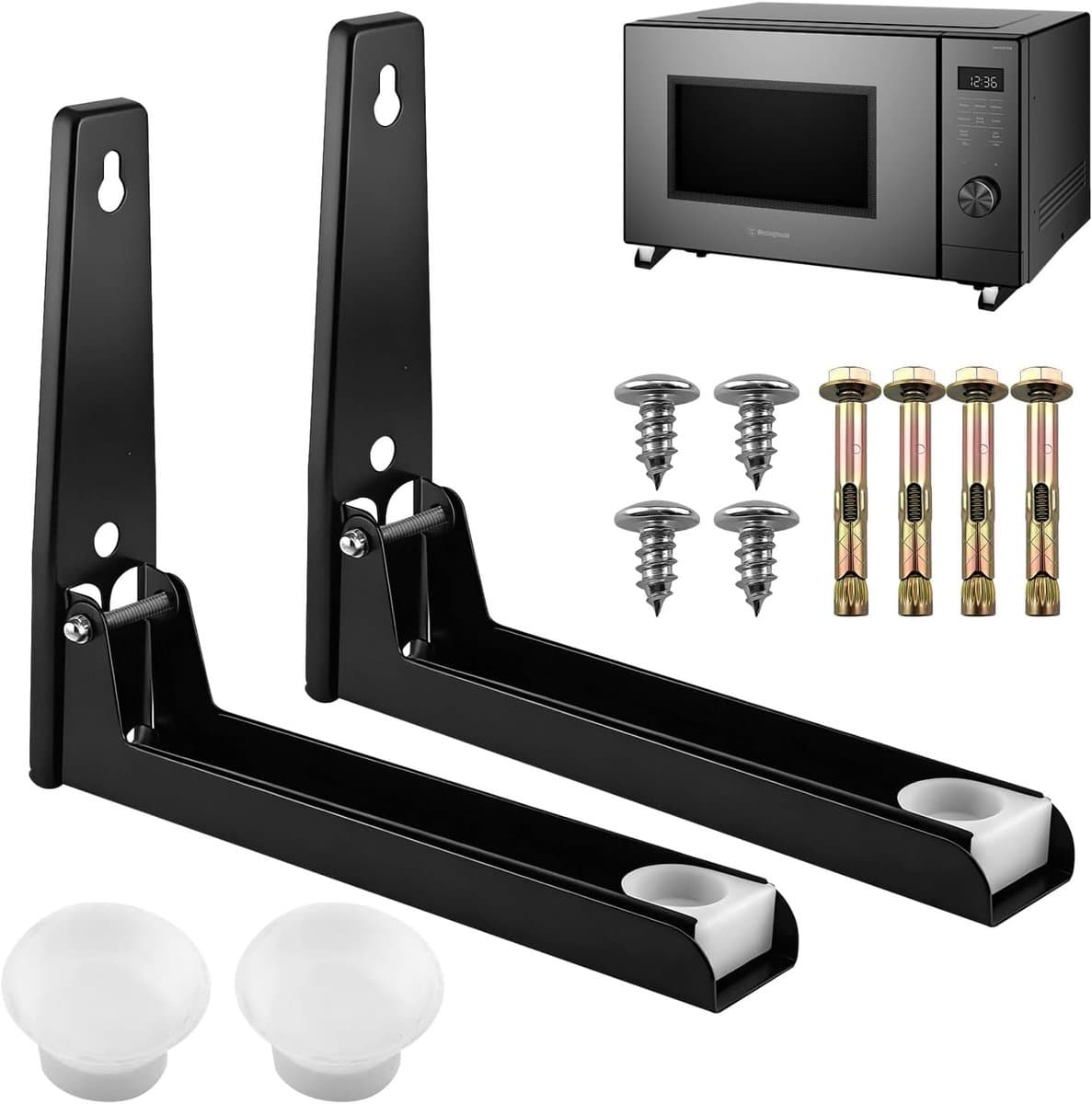 SnelShoppen - Set van 2 Wandbeugels voor Magnetron | Verstelbare RVS Houder voor Magnetron en Mini Oven | Zwart en Duurzaam — afbeelding 1