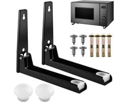 SnelShoppen - Set van 2 Wandbeugels voor Magnetron | Verstelbare RVS Houder voor Magnetron en Mini Oven | Zwart en Duurzaam