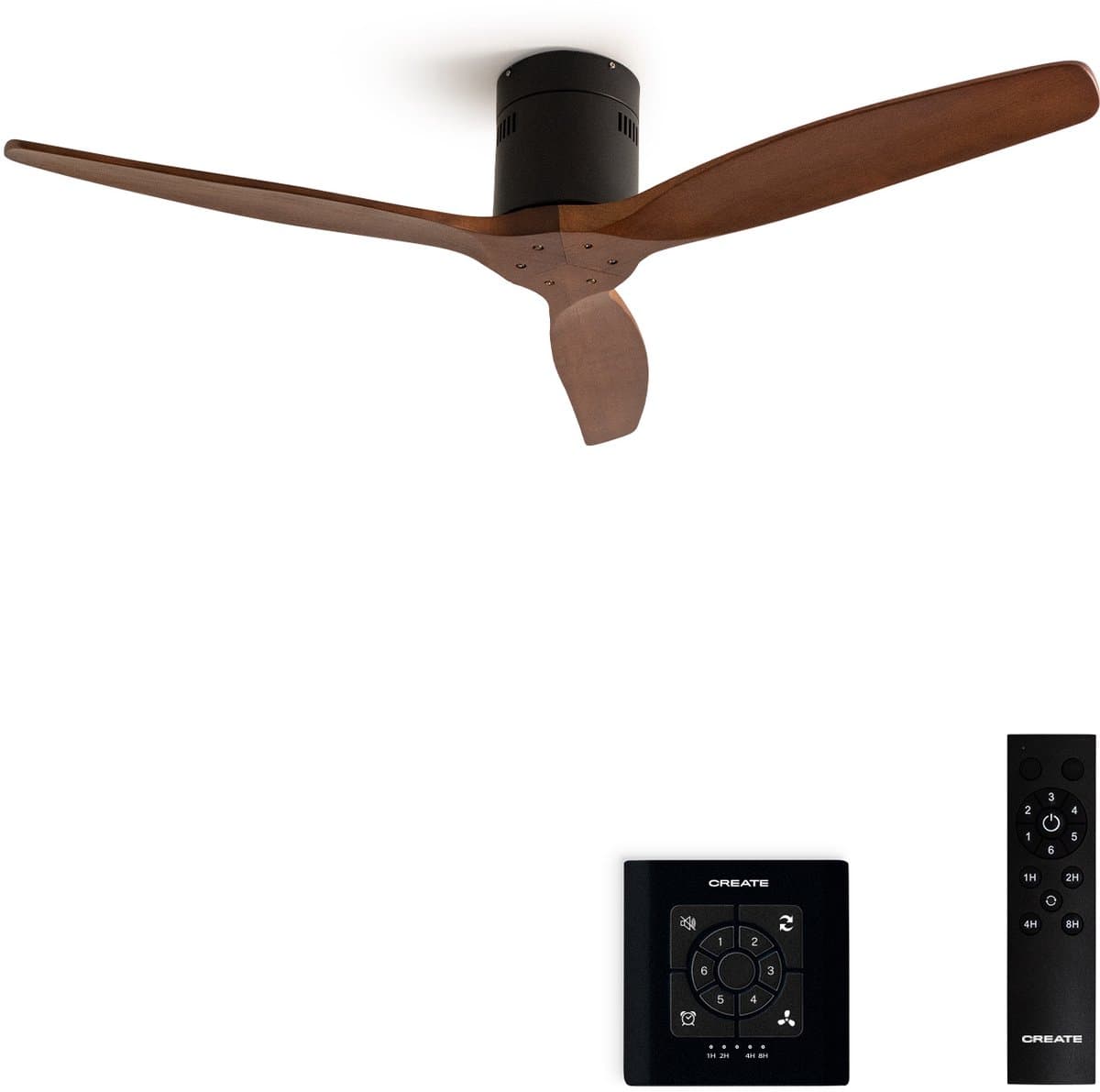 CREATE - Plafondventilator 40W silent 100% hout - S - Geen licht - Controller voor wandmontage - WIND CALM NATURAL WOOD — afbeelding 1