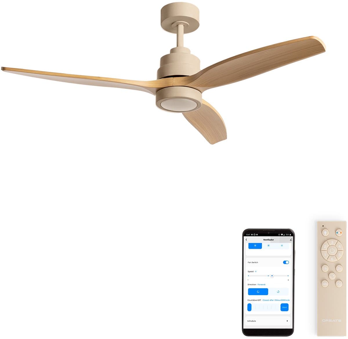 CREATE - Stille plafondventilator van 40 W met technische ABS-bladen, verkrijgbaar in verschillende maten - M - Met licht - WIFI - WIND STYLANCE — afbeelding 1