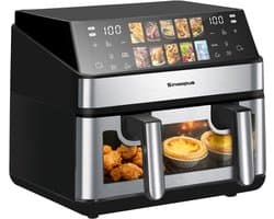 Sinaopus XXL Airfryer 8L 903A – Met Dubbele Mand – 10 Kookprogramma’s – Onafhankelijke Snelle Opwarming – Geschikt voor Gezinnen – Kijkvenster – Eenvoudig te Reinigen – Capaciteit voor 4 tot 5 Personen