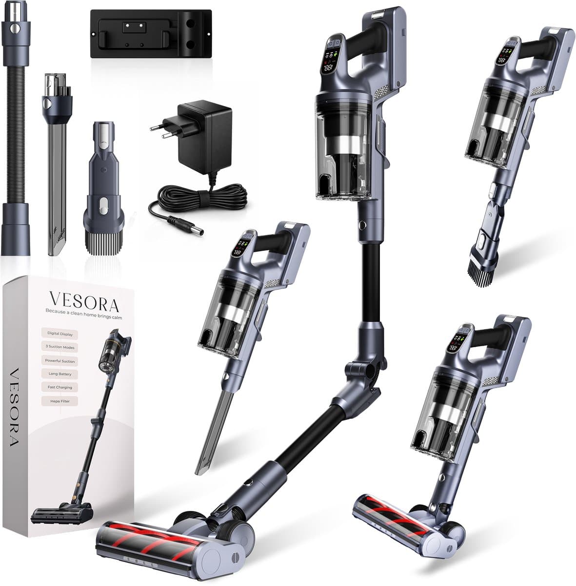 Vesora® 3-in-1 Buigbare Steelstofzuiger Draadloos zonder Zak - FLEX - Draadloze Stofzuiger - Kruimeldief Snoerloos - Vacuum Cleaner - Handstofzuiger - Stofzuiger Steel met Hepa Filter - Stofzuiger Huisdieren - Zakloze Stofzuiger — afbeelding 1