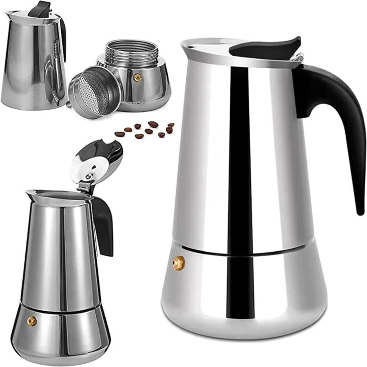 Cafetière mokapot van roestvrij staal, 6 kopjes, geschikt voor alle warmtebronnen, 300 ml — afbeelding 1