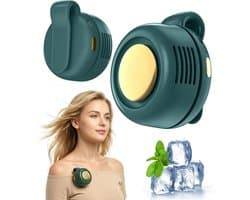 Draagbare, stille en bladeloze clipventilator – Oplaadbare en draagbare ventilator – Handsfree koeling voor taille en nek – 3 snelheden – 6 uur gebruiksduur – USB-C snelladen (groente)