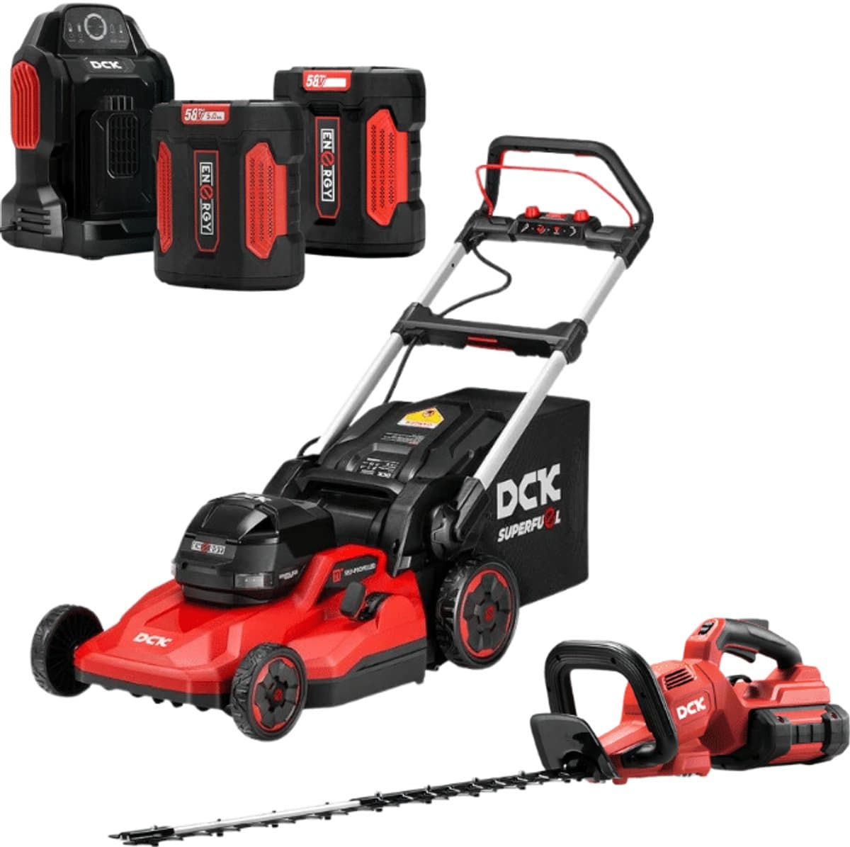 DCK Tools 58V Gazon & Haag Combi Actiebundel - Accu grasmaaier + Heggenschaar met extra 5.0Ah Accu — afbeelding 1