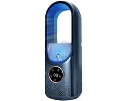 Luchtkoeler - Bladeloos -Mini desktop luchtkoeler - Luchtkoeler- Koelunit -USB oplaadbaar -Draagbaar - 6 ventilatorsnelheden- Bevochtiging en luchtzuivering - Timerfunctie - Sfeerverlichting - Geschikt voor gebruik op het bureau en buitenshuis -Blauw