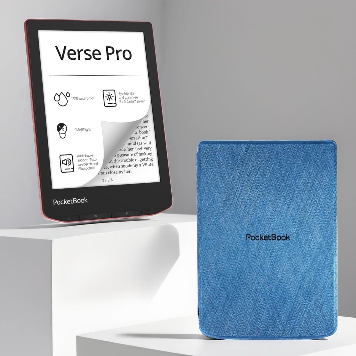 PocketBook Verse Pro e-reader Passion Red – 6 inch – 16 GB – waterdicht + Blauw Hoesje – voordeelbundel — afbeelding 1