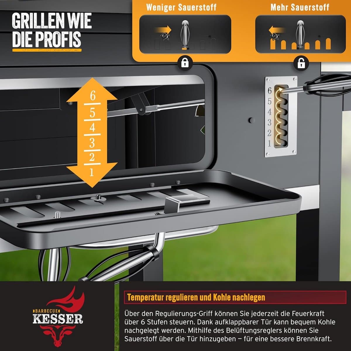 Houtskoolbarbecue XXL Grillwagen met Deksel en Thermometer 153x73x137 cm – Rookoven BBQ met Warmhoudrek, Opbergplanken, Wielen en Grillaccessoires voor Tuin & Buiten Koken – HomebyNicole — afbeelding 1