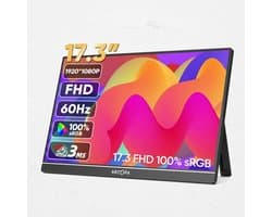 Draagbare Monitor - 17,3 inch – Portable monitor - Full HD 1080P IPS HDR – USB-C & HDMI – Ingebouwde Luidsprekers – Extern Scherm voor Laptop– Lichtgewicht 920g – 3-in-1 Display