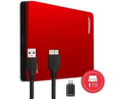 VisiQuality High-Speed Externe Harde Schijf 1 TB - Draagbare Dual Drive USB 3.0/C - Voor Windows & Mac - Geschikt voor Gameconsoles - Compact - Met handleiding - Rood
