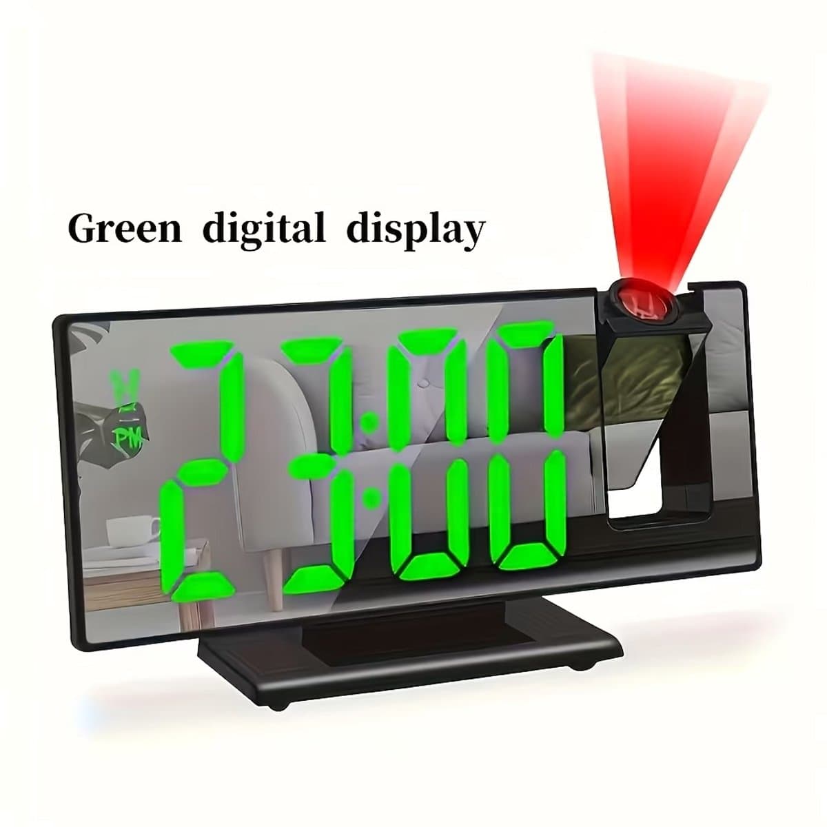 Projectie Wekker met 180° Rotatie – LED Alarmklok met Projector – USB Digitale Wekker met Temperatuur & 24u Modus – Voor Slaapkamer — afbeelding 1