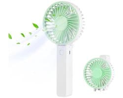 Handventilator - Draagbare Ventilator - Mini Ventilator - USB Oplaadbaar - 3 Standen - Draadloze Tafelventilator - Voor Thuis, Kantoor, Buiten En Reizen - Wit / Groen