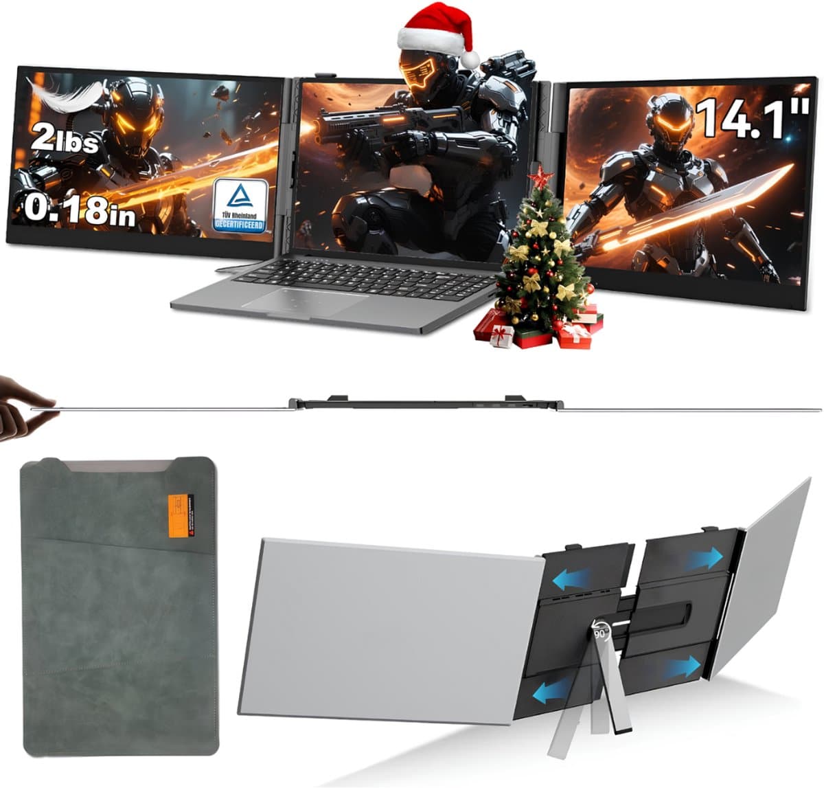 AHD® Professionele Portable Monitor - USB-C - 14.1 Inch - Double Draagbare Monitor - Portable Monitor Voor Laptop - Grijs - 2cm x 21cm x 34cm — afbeelding 1