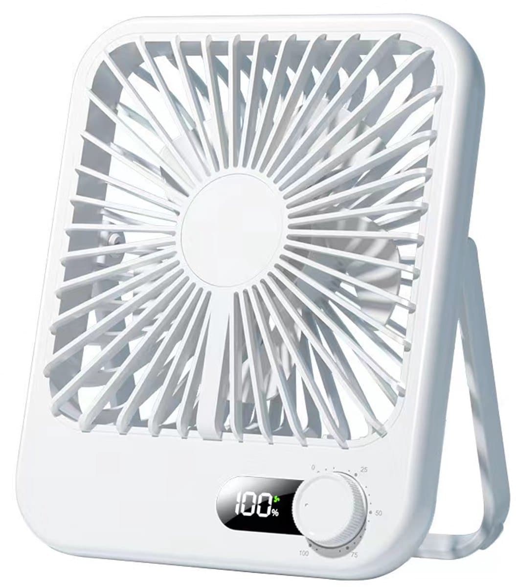 Bureauventilator oplaadbaar - 100 standen - LED display - 17 cm — afbeelding 1