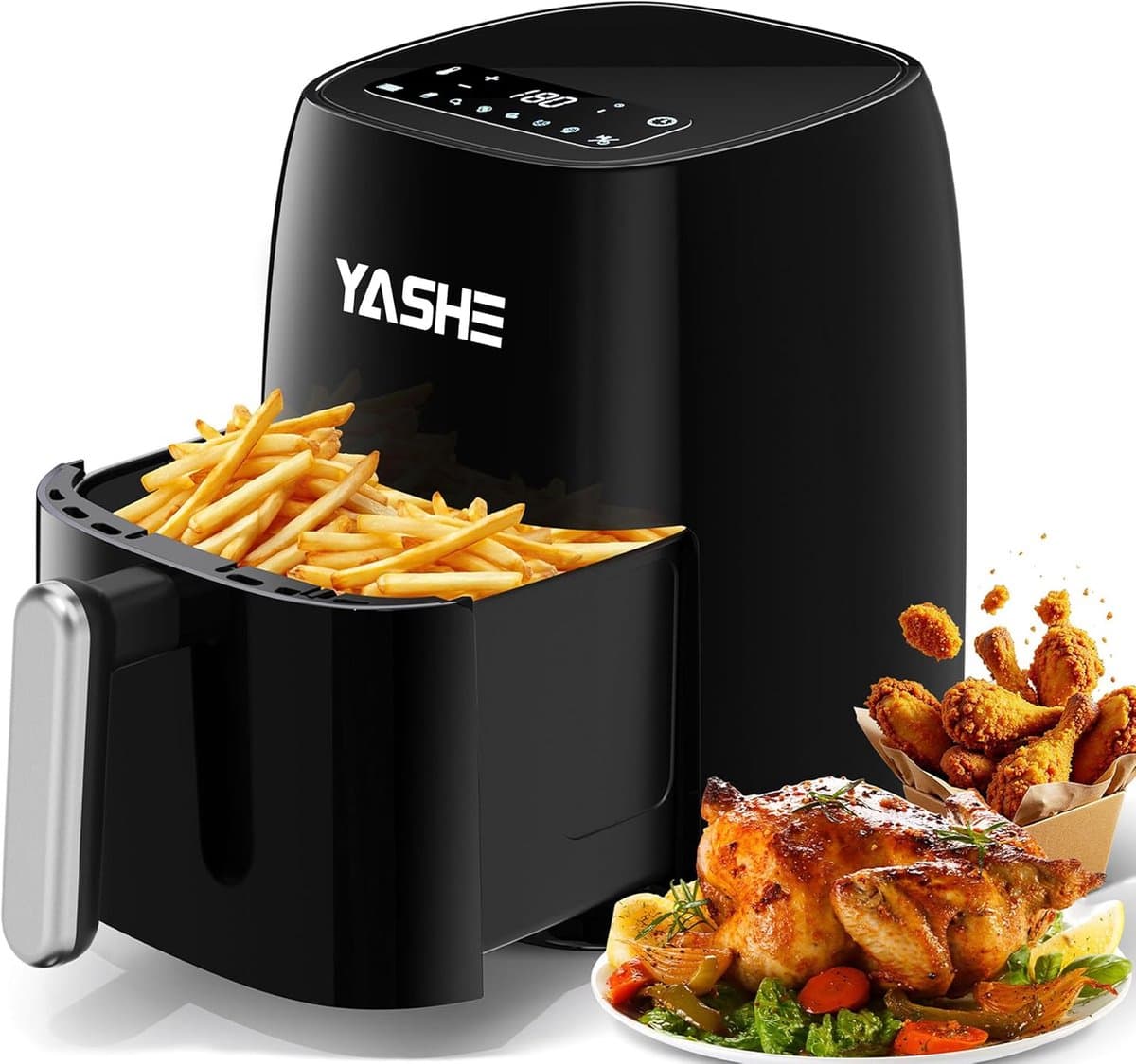 YASHE heteluchtfriteuse 4,2L 1500W - LED touchscreen - 6 programma's - vaatwasserbestendige mand — afbeelding 1