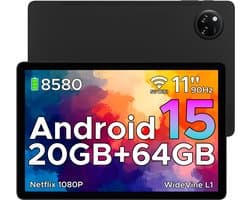 DOOGEE TAB A9+ - Tablet - 20GB RAM + 64GB ROM(2TB/TF) - 11 inth HD IPS 90Hz - Android 15 - 8580 mAh - Unisoc T7200 - 5G WiFi - Dubbele luidsprekers- Face ID - Zwart