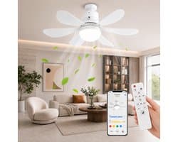 MUPOO E27 Plafondventilator met Verlichting Ø52 cm- Stille plafonventilator afstandsbediening- 3 Kleurtemperaturen &3 Snelheden - Timer & Geheugenfunctie-Voor Slaapkamer Keuken Garage - Wit