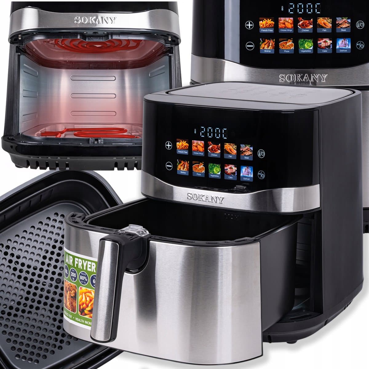 SOKANY SK-10095 Digitale Airfryer XXL - 10 Liter - 2200W - Dubbel Verwarmingselement (Boven & Onder) - LED Touchscreen - 80-200°C - Gezond Frituren zonder Olie — afbeelding 1