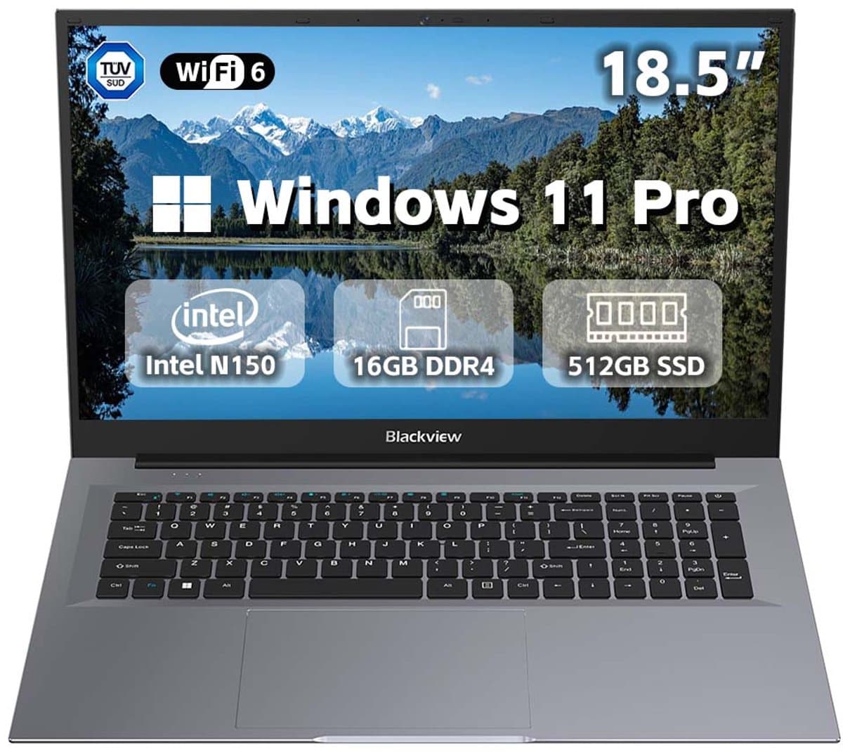 Laptop - Blackview AceBook 10 - 18,5 inch Full HD - 16GB DDR4 - 512GB SSD - Intel Twin Lake N150 - Intel® Graphics - Windows 11 Pro - WiFi 6 -Bluetooth 5.2 - Grijs — afbeelding 1